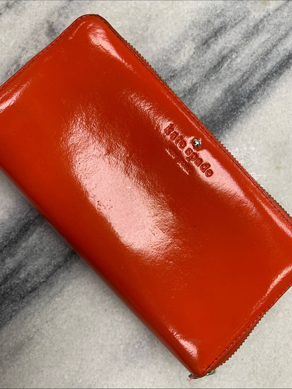 kate spade Patent Leather Zip Wallet in Bright Orange